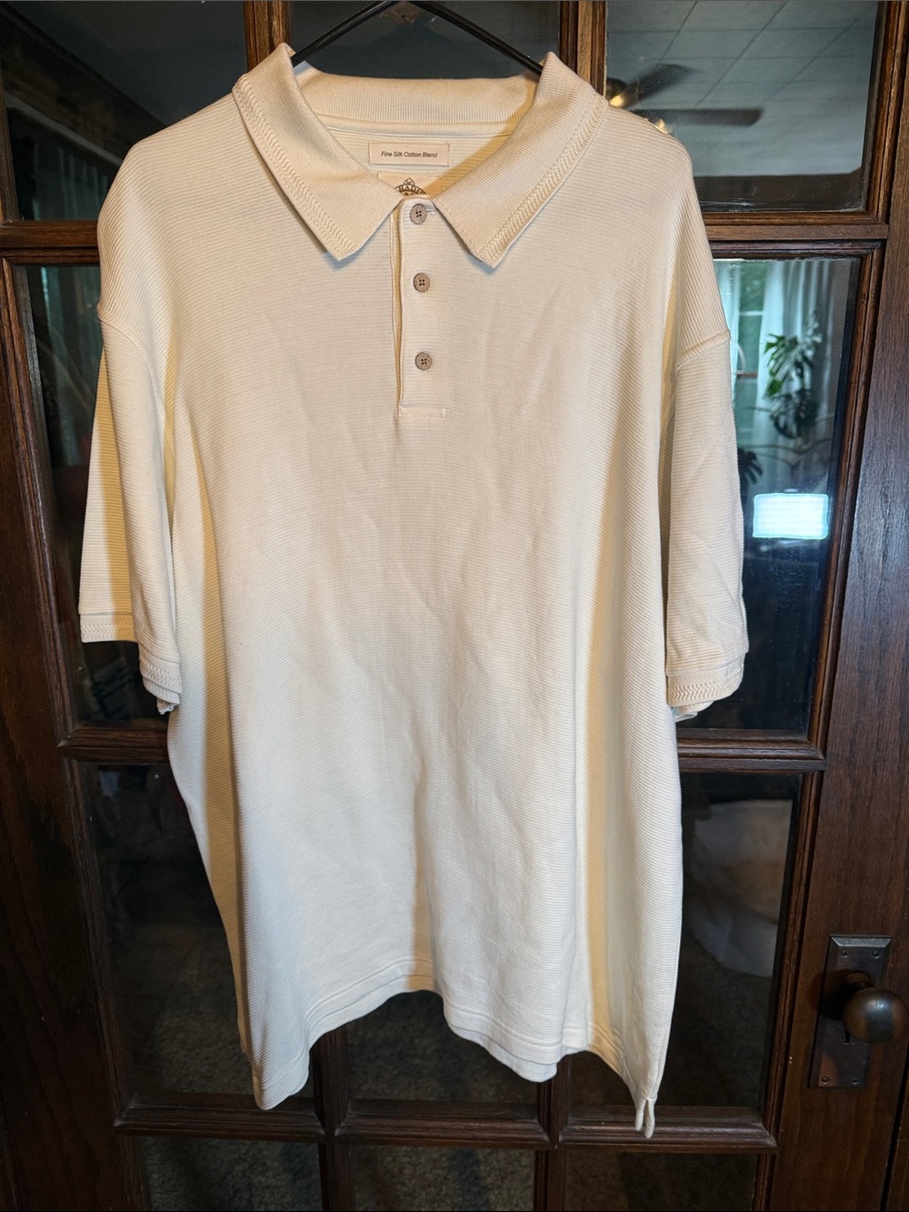 Paradise Collection Mens XXL Silk Cotton Blend Ribbed Polo Shirt Cream Off-White